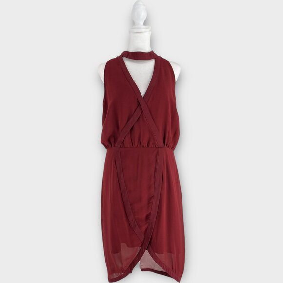 Keepsake The Label Curious Sheer Cocktail Dress Halter Red Sleeveless Wrap XL - Picture 2 of 15